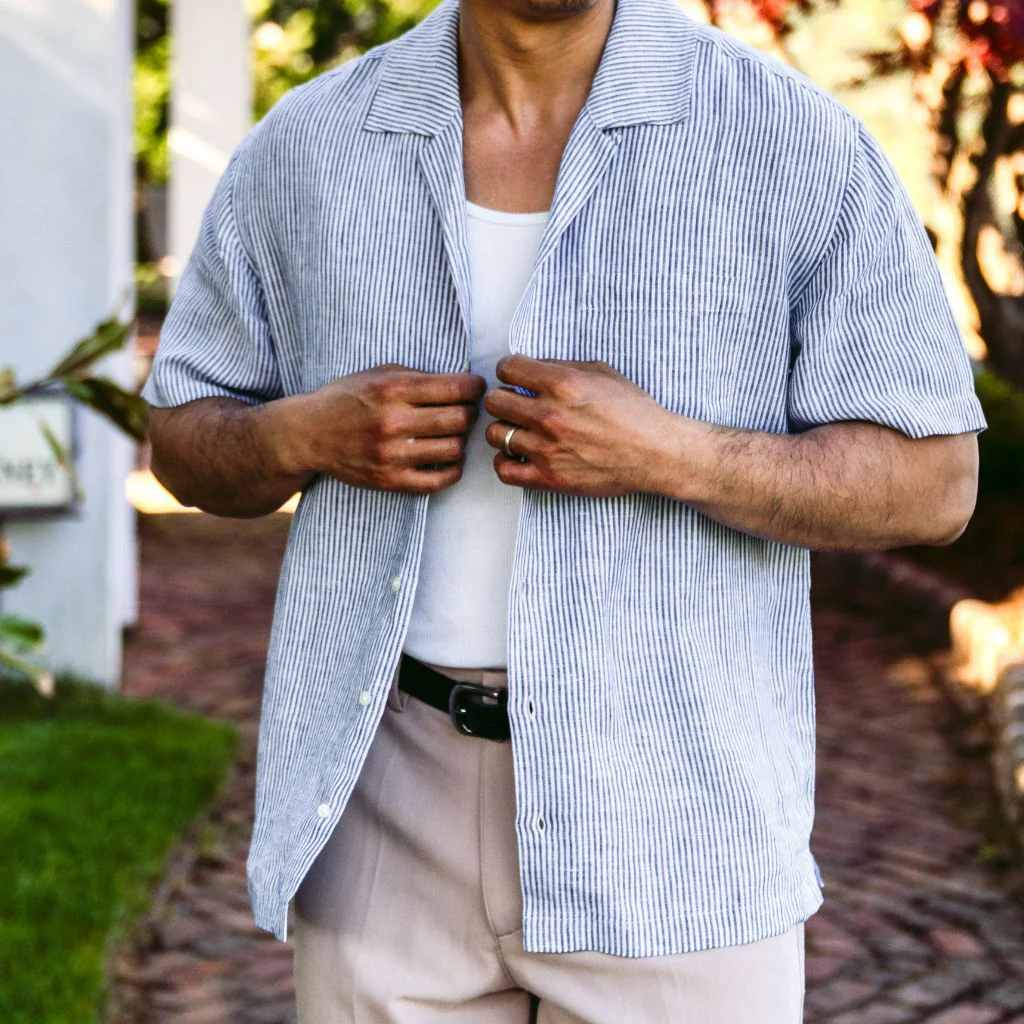 Linen Camp Shirt | White & Indigo - Image 6