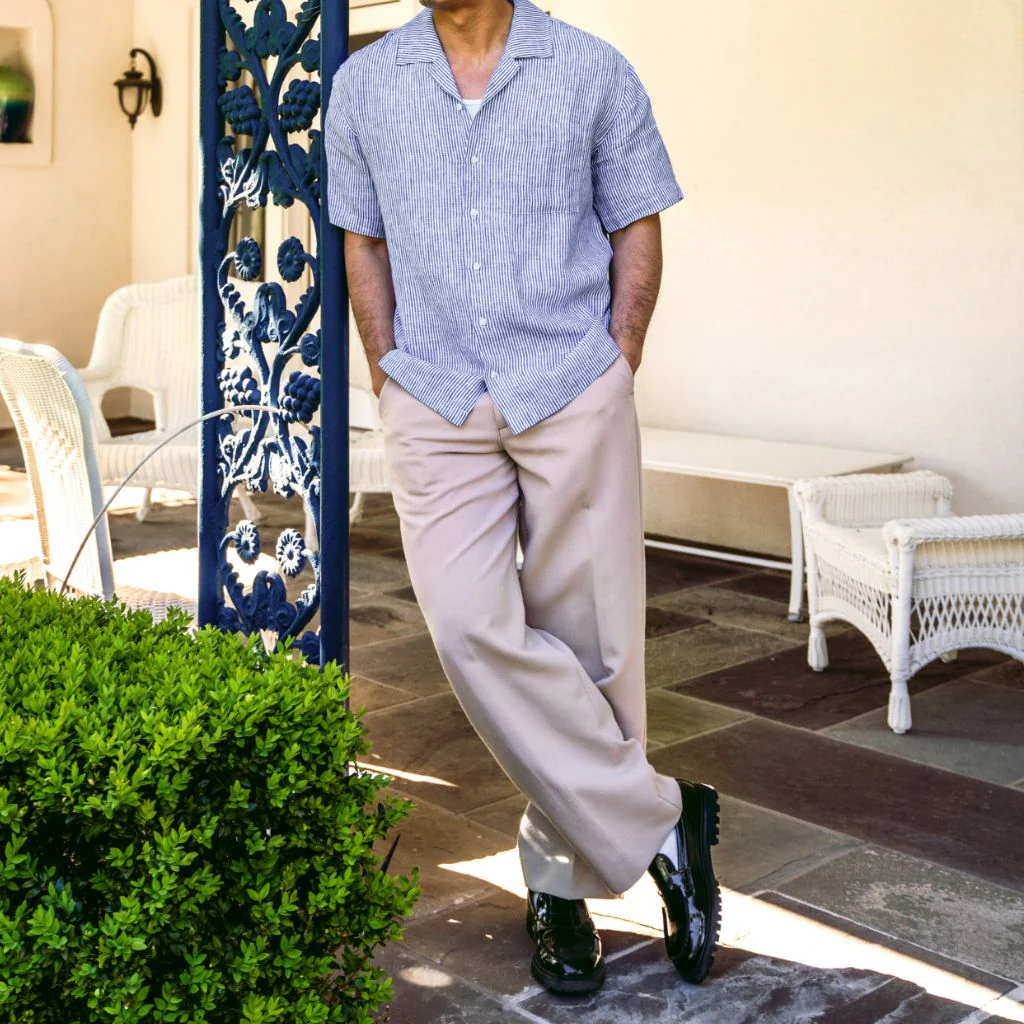 Linen Camp Shirt | White & Indigo - Image 8