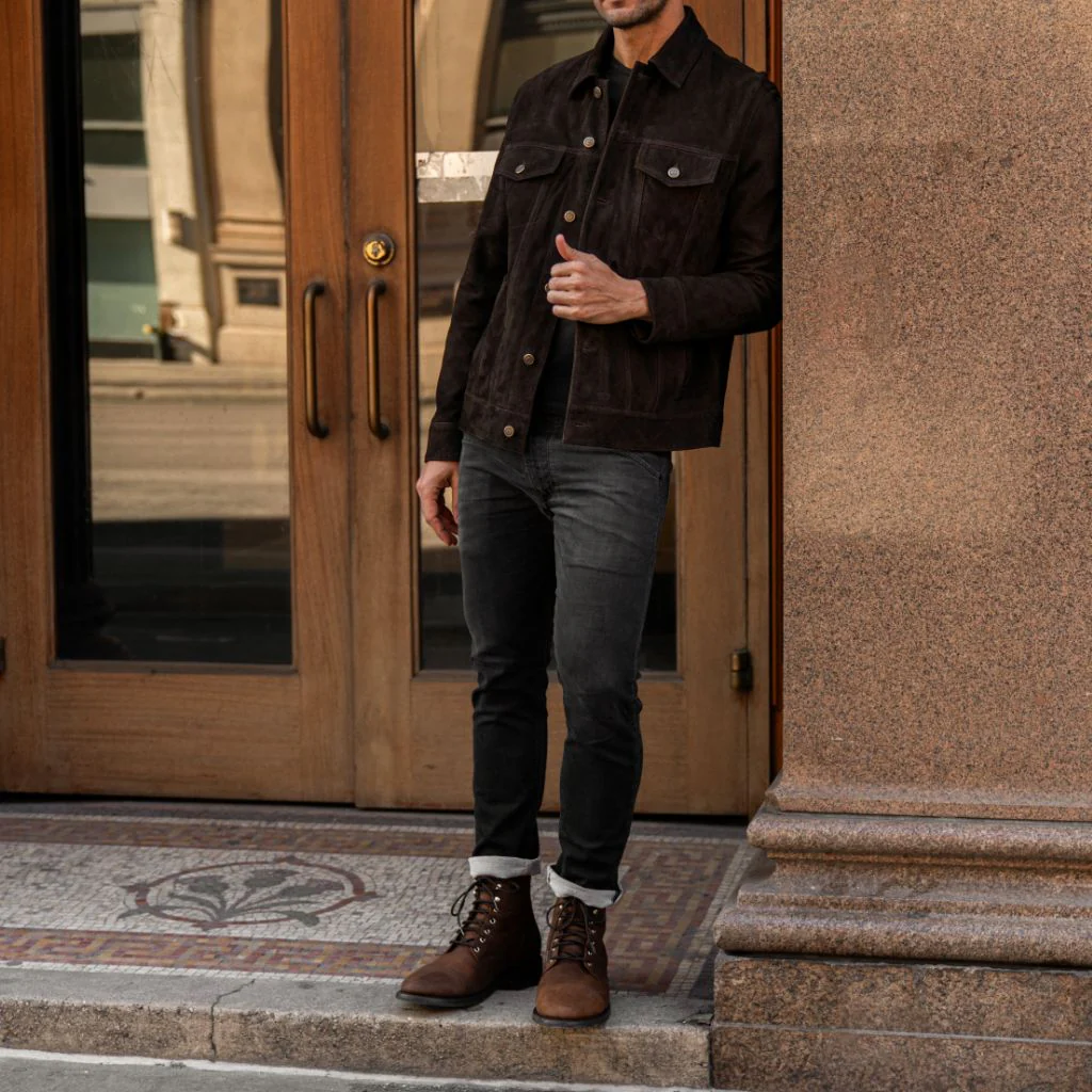 Suede Trucker Jacket | Chocolate - Image 3