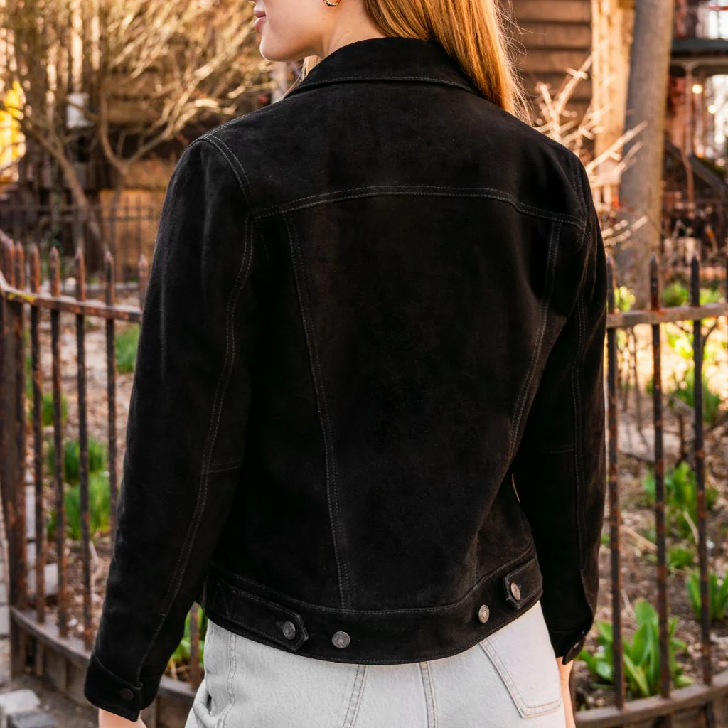 Suede Trucker Jacket | Black - Image 2